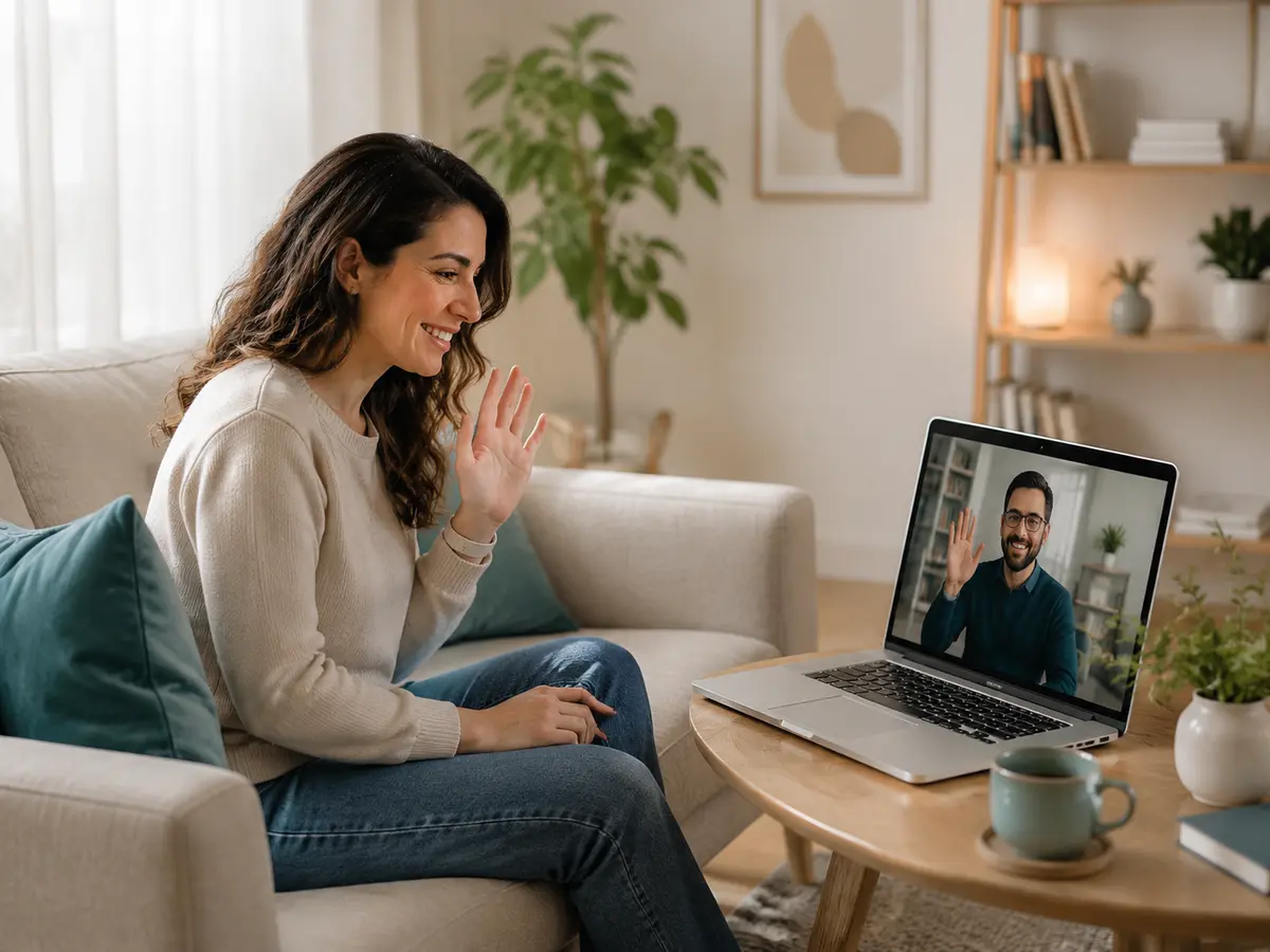 Pessoa adulta realizando uma consulta online com tranquilidade em casa